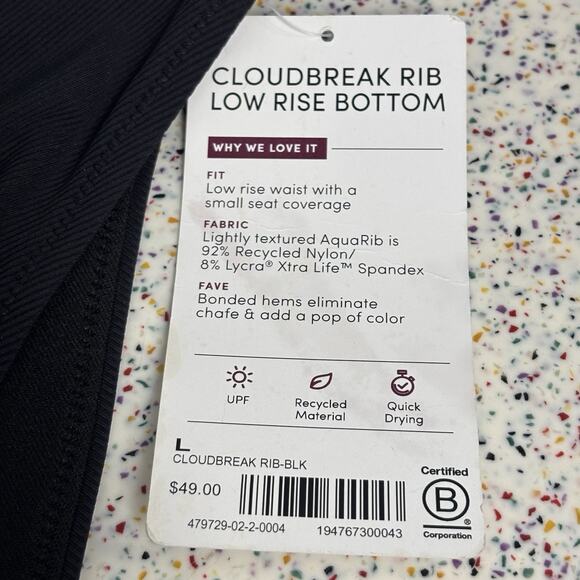 NWT Athleta Women’s Cloudier Black Rib Low Rise Swim Bottom Suit Large New - Picture 5 of 7
